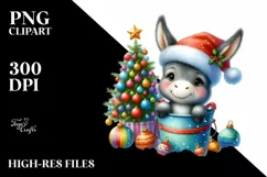 Colorful Donkey with Santa Hat PNG Product Image 2