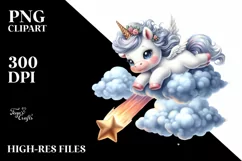 Cute Baby Unicorn Diving from Meteor | Clipart Product Image 1
