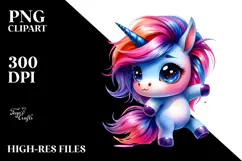 Vibrant Cute Unicorn, Watercolor PNG Product Image 2