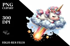 Cute Baby Unicorn Diving from Meteor | Clipart Product Image 3
