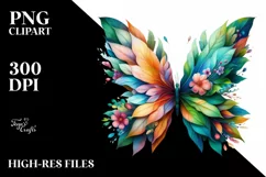 Abstract Butterfly with 3D Looking Flowers PNG Product Image 1