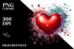 Red Glossy Heart on Splashy Background PNG Product Image 2