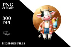 Cow Beachwear Cocktail, Watercolor PNG Product Image 2