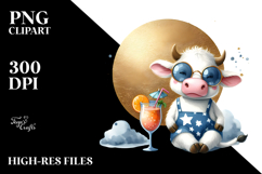Watercolor Cow with Beachwear Cocktail PNG Product Image 2