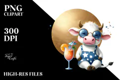 Watercolor Cow with Cocktail PNG Product Image 2