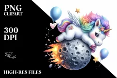 Cute Unicorn Meteor Watercolor Clipart Title Product Image 3