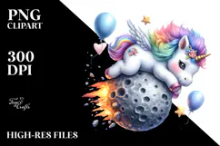 Cute Unicorn Meteor Watercolor Clipart Title Product Image 2