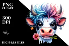 Funny Crazy Cow with Cool Hair PNG Product Image 2