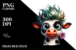 Funny Crazy Cow with Cool Hair PNG Product Image 2