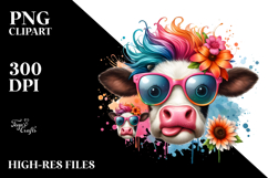 Funny Crazy Cow with Cool Hair PNG Product Image 2