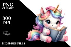 Cute Baby Unicorn Reading Clipart Product Image 1