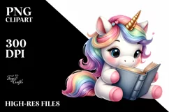 Cute Baby Unicorn Reading Clipart Product Image 1