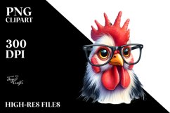 Watercolor Chicken Portrait with es and Funny Haircut Product Image 3