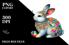 Colorful Diamond Bunny with Golden Insertions PNG Product Image 1
