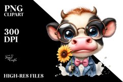 Watercolor Baby Cow with es and Phishing Road Product Image 3