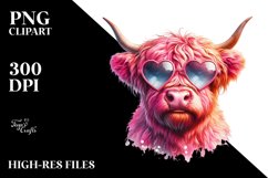Detailed Pink Highland Cow, PNG Product Image 2