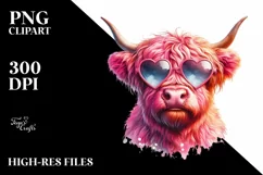 Detailed Pink Highland Cow, PNG Product Image 2