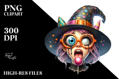 Enthusiastic Witch with Party Hat, PNG Product Image 2