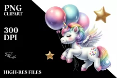 Cute Baby Unicorn Floating with Balloons | Clipart Product Image 3