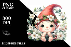Cute Baby Gnome Gardenia Wreath | Sublimation | Clipart Product Image 3