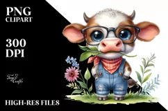 Expressive Cow in Watercolor | Sublimation | Clipart Product Image 1