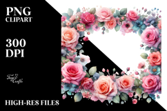 Colorful Floral Frame Roses PNG Product Image 2