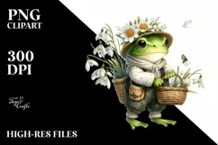 Detailed Boho Cute Baby Frog Holding Flowers Product Image 1