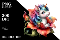 Colorful Unicorn with Artistic Flower PNG Product Image 2