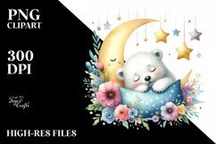 Cute Baby Polar Bear Moon Stars Flowers Product Image 1