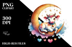Colorful Cow on Moon, Transparent PNG Product Image 1