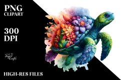 Vibrant Turtle with Flowers PNG Product Image 2