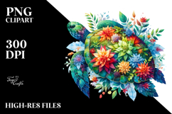 Vibrant Turtle with Flowers PNG Product Image 2