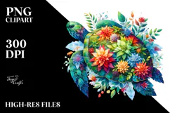 Vibrant Turtle with Flowers PNG Product Image 2