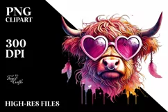 Detailed Pink Highland Cow, PNG Product Image 2