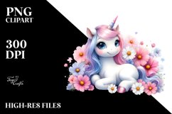 Baby Unicorn with Cosmos in Pastel | Clipart Product Image 3