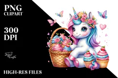Colorful Baby Unicorn with Cupcakes, PNG Product Image 2