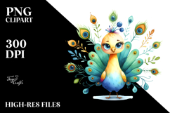 Funny Whimsical Peacock | Watercolor Clipart Product Image 2