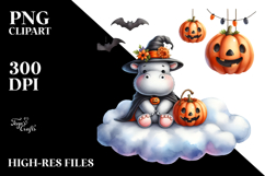 Hippo Halloween Cloud, Watercolor PNG Product Image 2