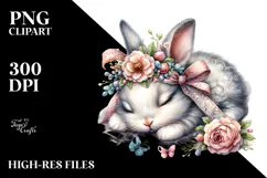 Adorned Baby Rabbit Watercolor PNG Product Image 2