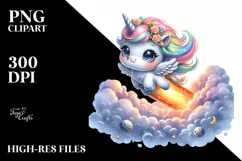 Cute Baby Unicorn Diving Meteor | Sublimation | Clipart Product Image 3