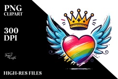 Colorful Heart with Wings and Crown, PNG Product Image 2
