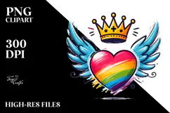 Colorful Heart with Wings and Crown, PNG Product Image 2