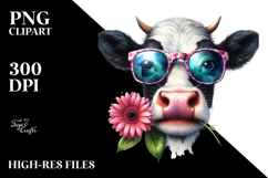 Cow with Sunglasses and Flower PNG Product Image 2