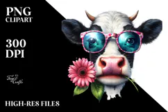 Cow with Sunglasses and Flower PNG Product Image 2