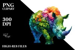 Rhino with 3D Looking Flowers PNG Product Image 1