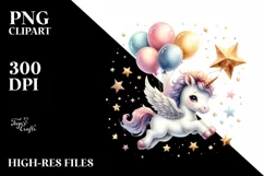 Cute Baby Unicorn Balloons Star Clipart Product Image 3