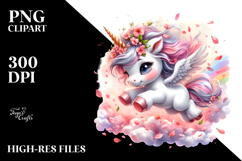 Cute Unicorn Spring Petals Watercolor Clipart Title Product Image 2