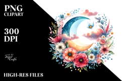 Whimsical Moon with Flowers and Clouds Product Image 2