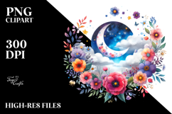 Whimsical Moon with Flowers and Clouds Product Image 2