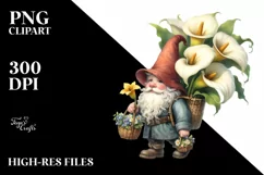 Detailed Gnome Calla Lily Bouquet | Sublimation | Clipart Product Image 1